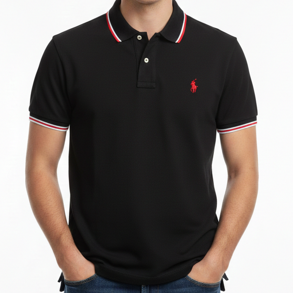 Black Classic Polo Shirt – Signature Red Logo Edition