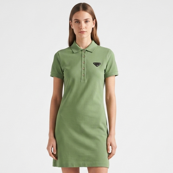 Elegant Sage Green Polo Dress with Signature Logo