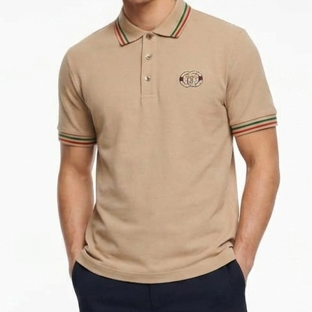 Men's Premium Beige Polo T-Shirt | Contrast Stripe Collar | Regular Fit
