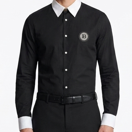 Premium Black Full Sleeve Shirt with White Contrast Collar & Cuffs