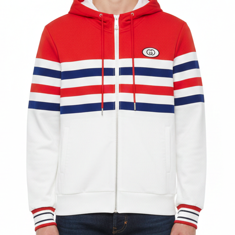 Red & White Striped Tiger Hoodie  Premium Designer Style