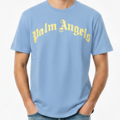 Luxury Imported Sky Blue Brand Logo T-Shirt  Classic Streetwear Style