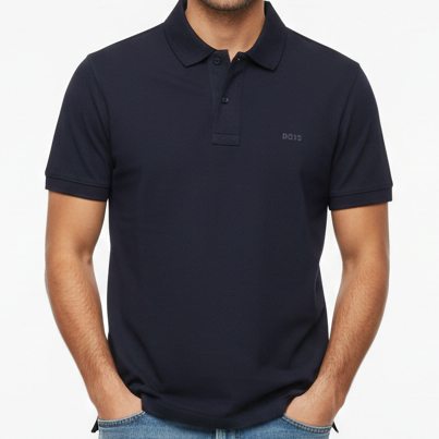 Men’s Solid Navy Blue Polo T-Shirt with Minimal Logo