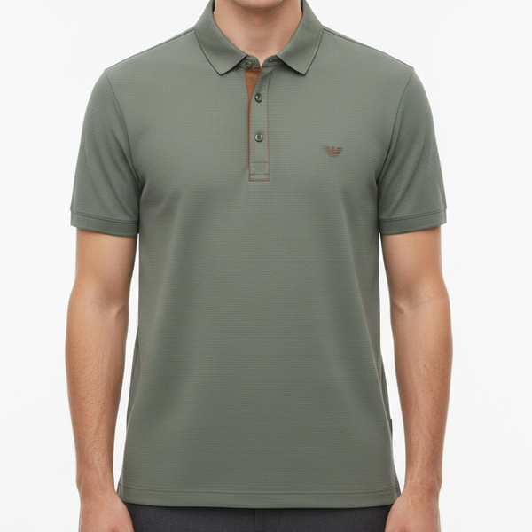 Men’s Premium Olive Green Polo T-Shirt  Elegant Texture with Signature Logo