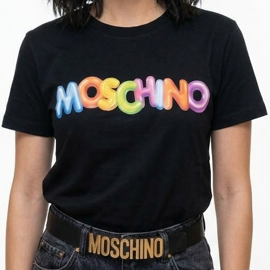 luxury imported Black Graphic T-Shirt with Colorful Branding