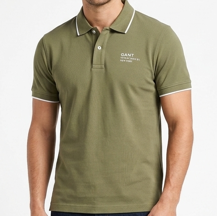 Men’s Olive Green Classic Polo T-Shirt with Contrast Collar