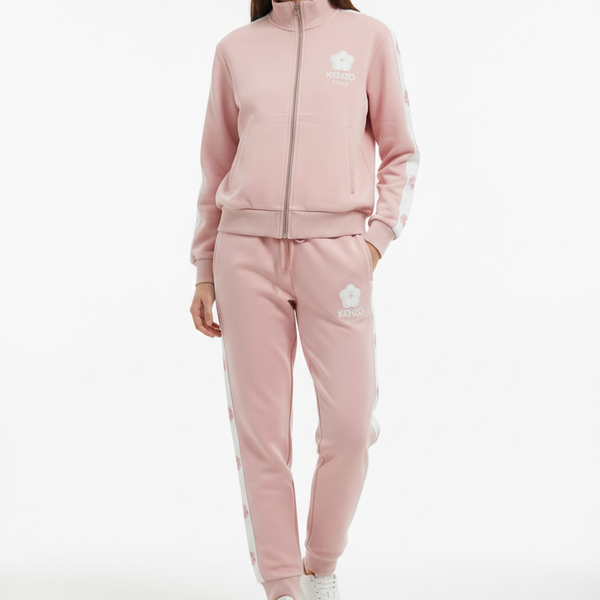 Luxurious  Floral Trim Pink Track Set Lower and jacket For Women