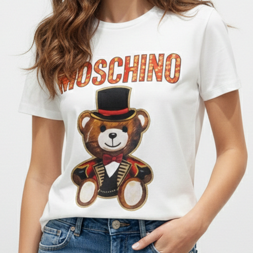 Premium Graphic Print White T-Shirt with Teddy Design