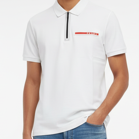 Luxury Brand White Zip Polo T-Shirt Minimal Luxury Style