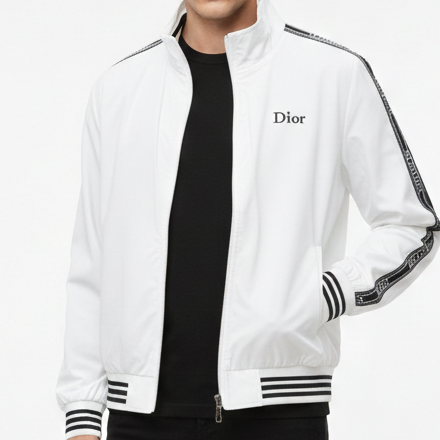 Luxury Black Brand Signature Track Jacket with Logo Tape Sleeves