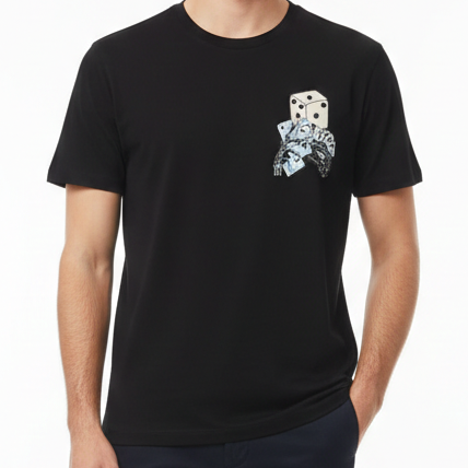 Black Streetwear T-Shirt with Dice Graphic Print
