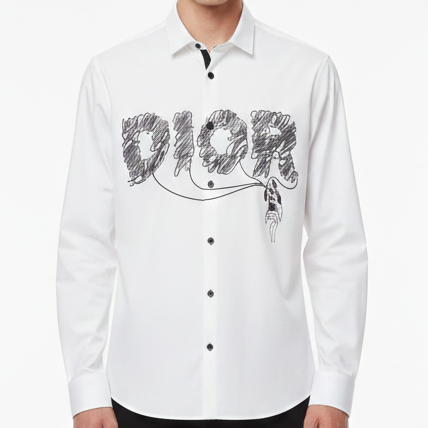 Luxury  White Designer Shirt with Artistic Front Print