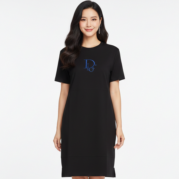 Black Luxury Brand  Logo T-Shirt Dress for Women