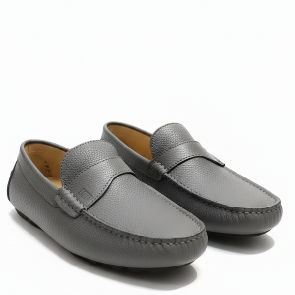 Men’s Premium Grey Leather Loafers Classic Luxury Comfort Shoes