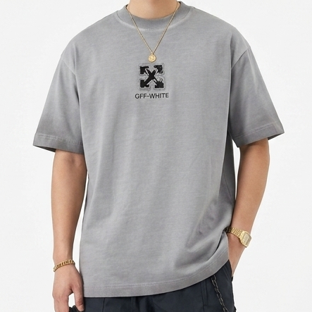 Premium Brand Grey  Drop Shoulder With Brand Logo T-Shirt
