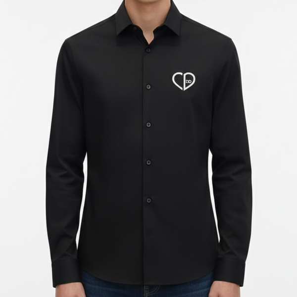 Men’s Premium Black Casual Shirt with Signature Heart Emblem