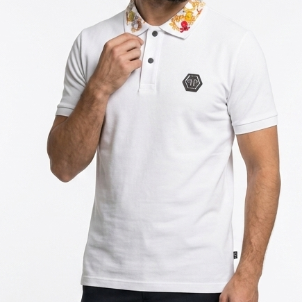 Premium Men's White Polo T-Shirt with Embroidered Collar Design