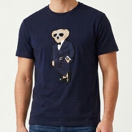 Premium Polo Bear Graphic Tee  Luxury Patched  Designer Crewneck for Men