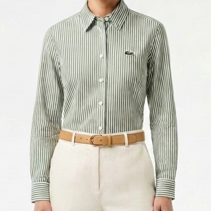 Women's Premium Green & White Striped  Shirt – Classic Full Sleeve Button-Up