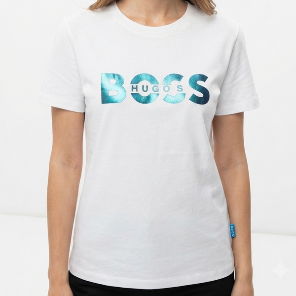 White Logo T-Shirt for Women Premium Casual Crew Neck Tee