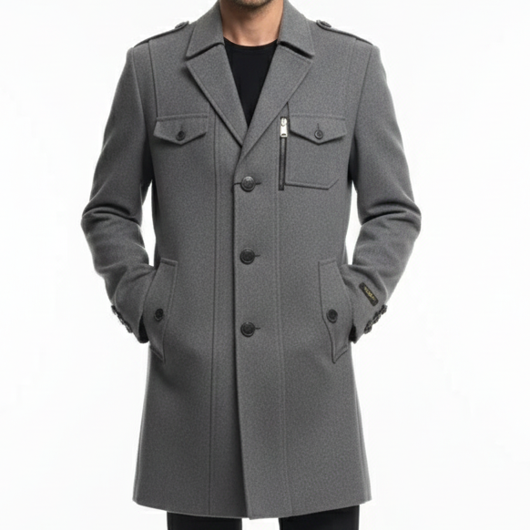 Exclusive Men’s Premium Grey Wool Blend Formal Coat
