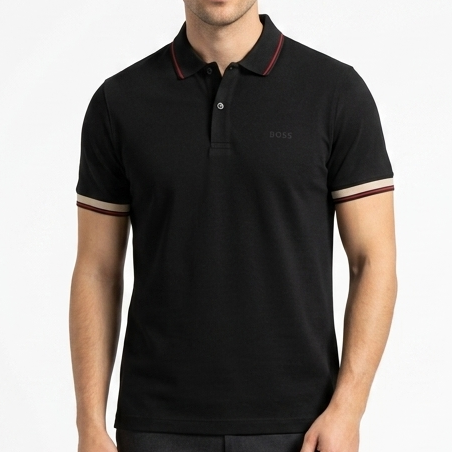 Classic Black Polo T-Shirt with Contrast Trim  Premium Smart Look
