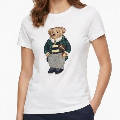 Premium Women's White Teddy Bear Graphic  T-Shirt