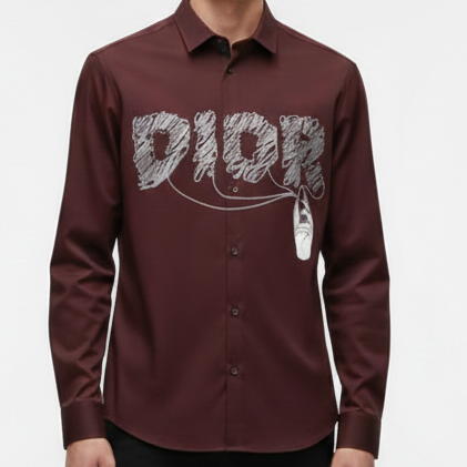 Men’s Luxury Brown Designer Shirt with Artistic Front Print