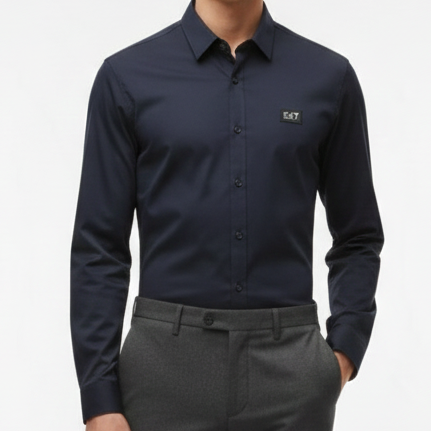 Men’s Solid Black Full Sleeve Casual Shirt with Logo Patch