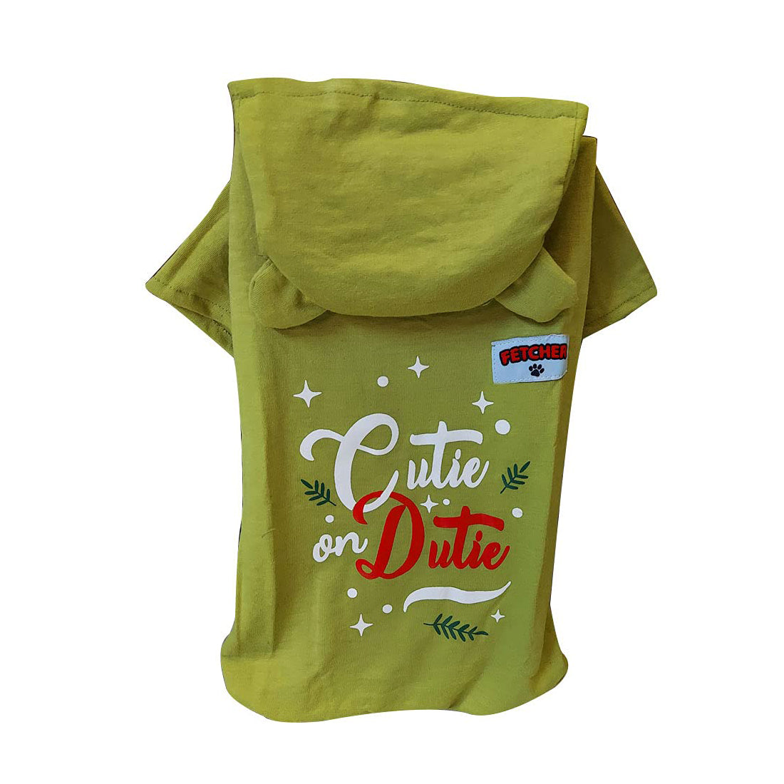 Green 'Cutie On Duty' Pet Dog Jumpsuit With Sleeves and Hood | Soft Cozy & Breathable Cute Bodysuits for Small Breeds