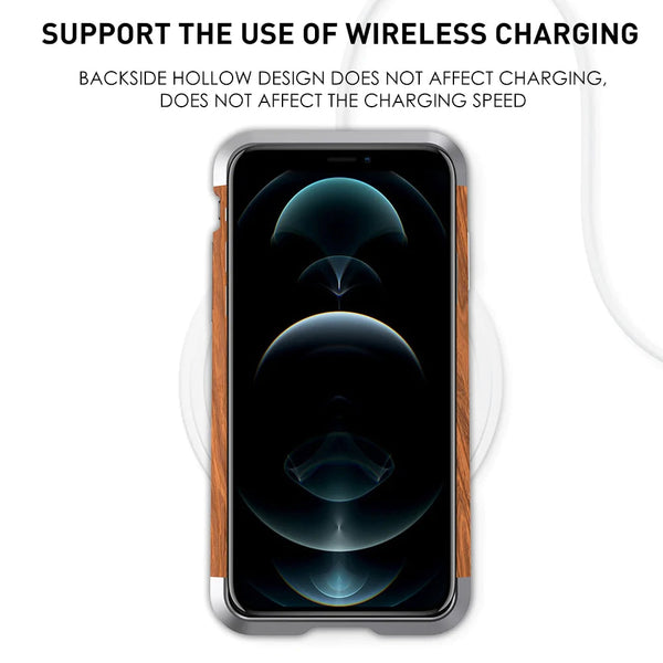 Real Wooden+Metal Frame Armor Case for iPhone 12 & 13 Series