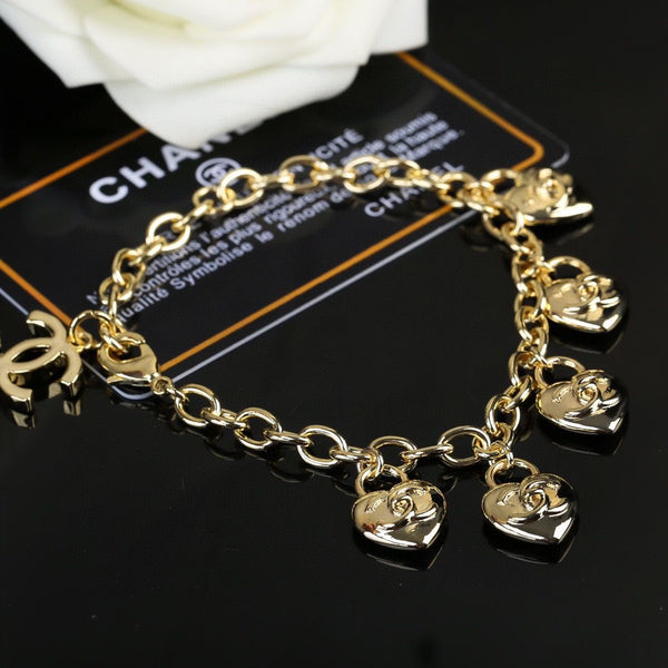 Gold Finish CC Heart Lock Charms Bracelet