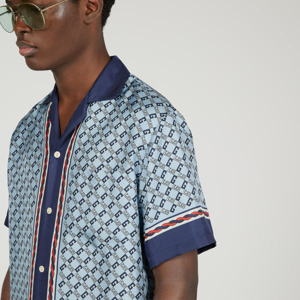 Premium Geometric Square G Print Silk Shirt