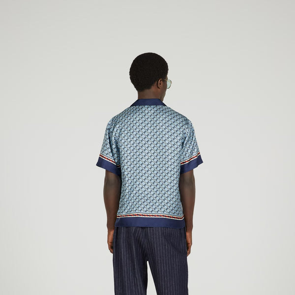 Premium Geometric Square G Print Silk Shirt