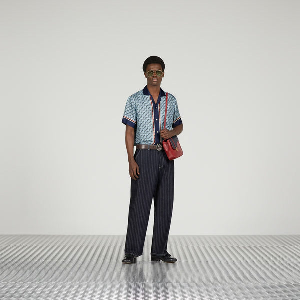 Premium Geometric Square G Print Silk Shirt