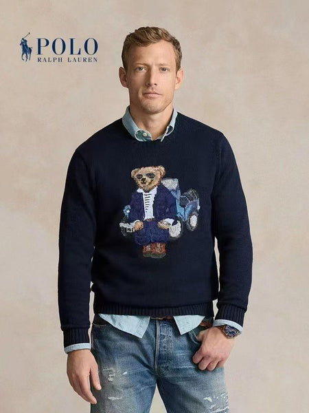 Premium  Men Navy Polo Bear Sweater