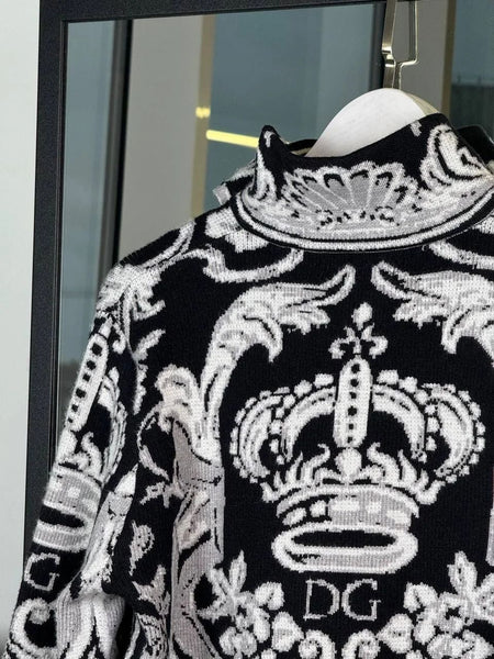Baroque-Print Zip Neck Pullover For Men
