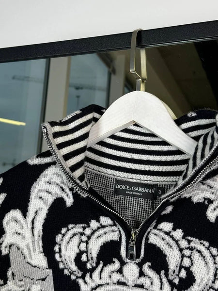 Baroque-Print Zip Neck Pullover For Men