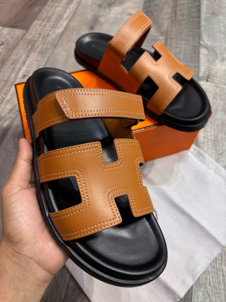 luxury Brand Leather H cut Upper Men Slipper
