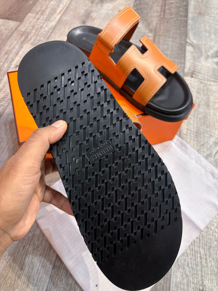 luxury Brand Leather H cut Upper Men Slipper