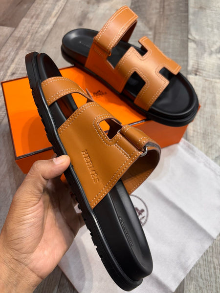 luxury Brand Leather H cut Upper Men Slipper