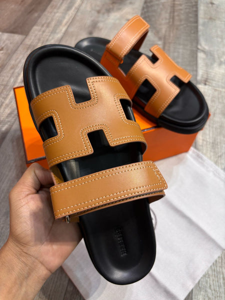 luxury Brand Leather H cut Upper Men Slipper