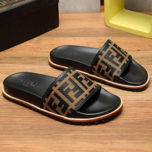 Premium Brown FF jacquard Slides For Men