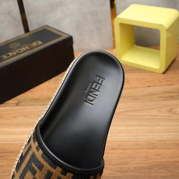 Premium Brown FF jacquard Slides For Men