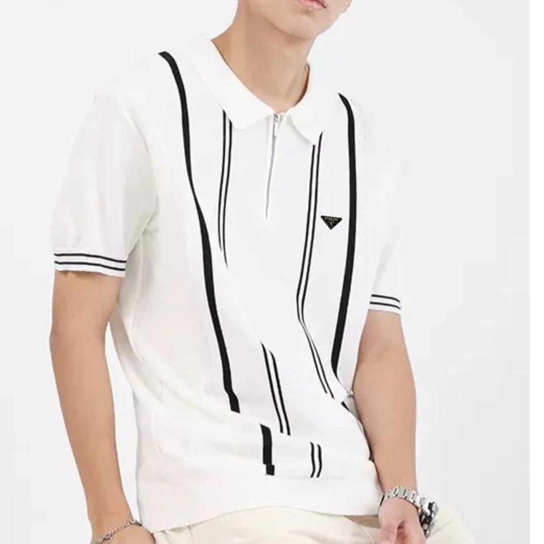Imported Brand Stripe Pattern  Polo Tee