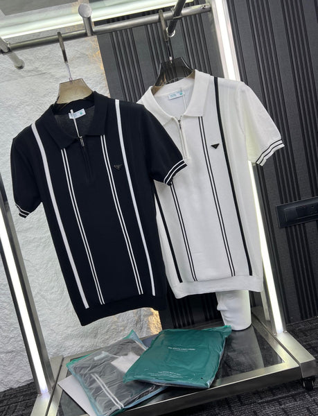Imported Brand Stripe Pattern  Polo Tee