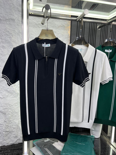 Imported Brand Stripe Pattern  Polo Tee