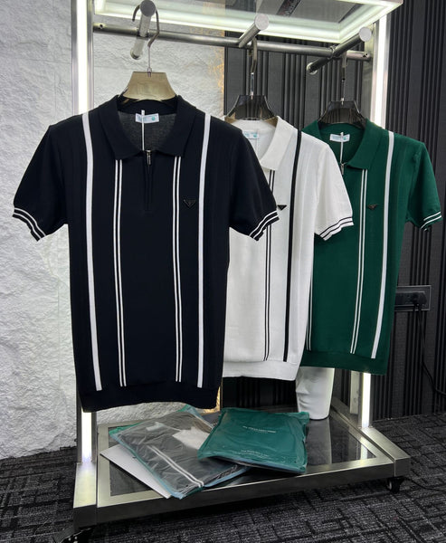 Imported Brand Stripe Pattern  Polo Tee