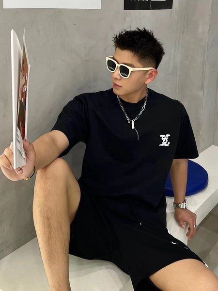 Premium Quality  Big Patched Logo  Black Drop Shoulder Tee