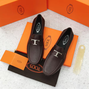 Classic Brown Leather Shoes with Signature ‘T’ Buckle for Men